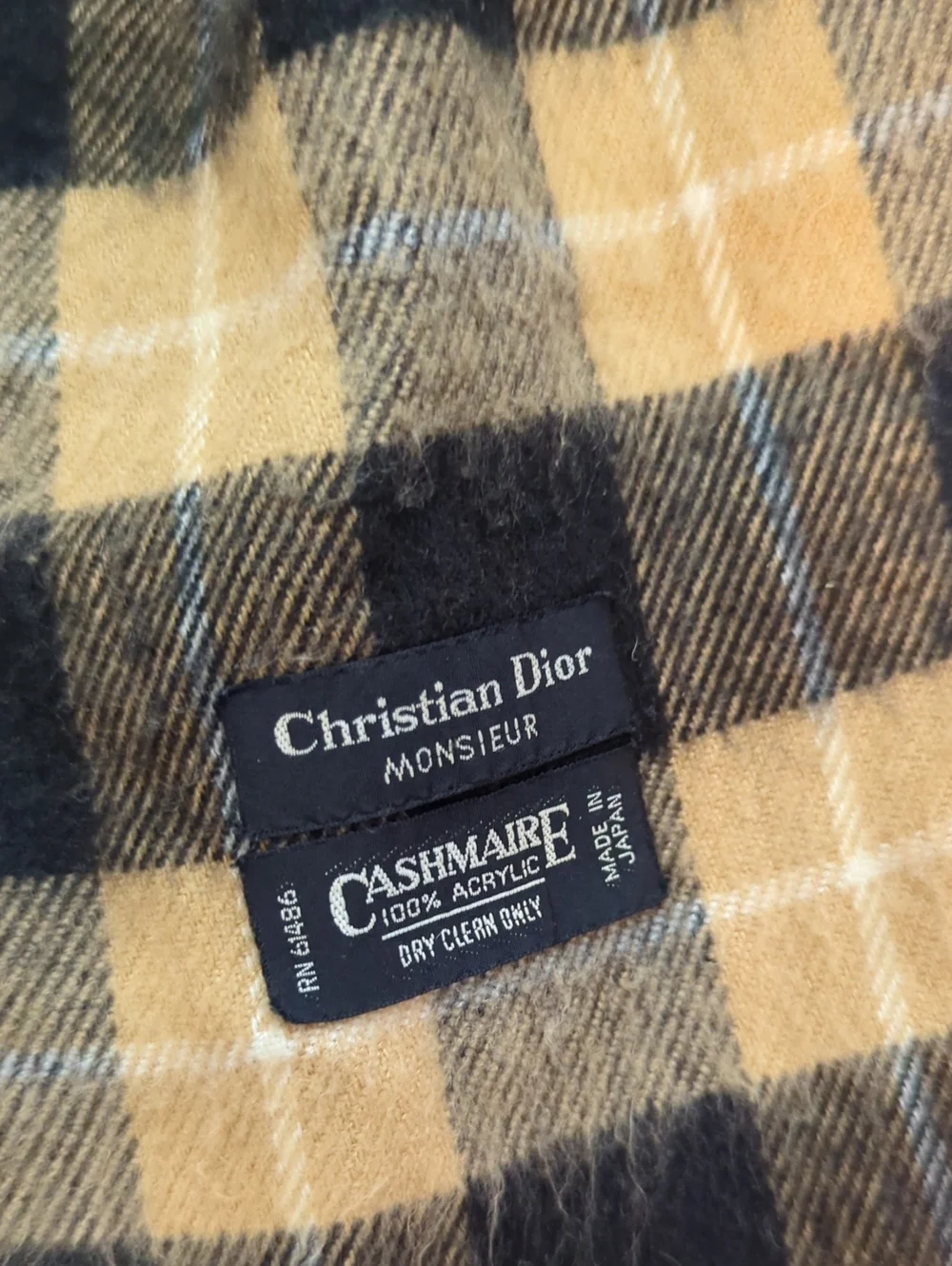 Authentic Christian Dior Plaid Unisex Cashmere Scarf Made In Japan‎